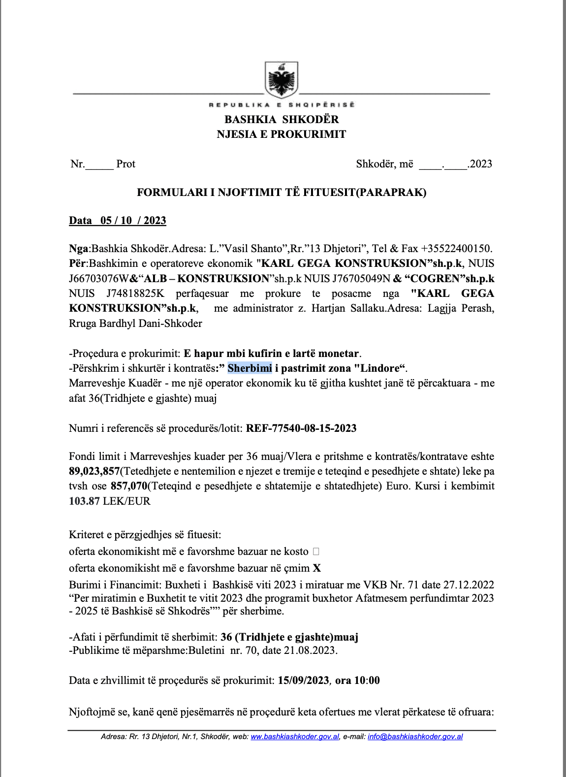 Ortaku i Mirel Mertirit , Shkelqim Rakipaj merr tenderin e pastrimit të Shkodrës , shfaqen hijet e skandalit Arbgen Ahmetaj dhe kompania Hermes