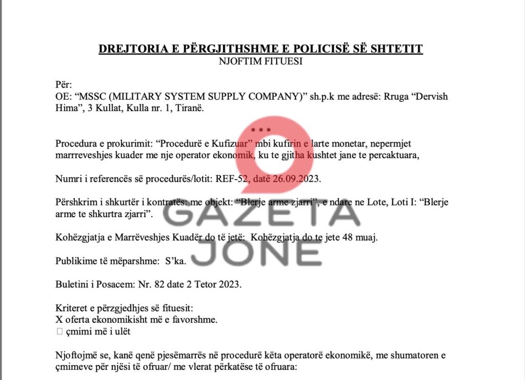 EKSKLUZIVE/ SPAK heton tenderët e armëve, por Emiljano Dusha merr kontratën e pistoletave të policisë, 1.7 milion euro me negociim