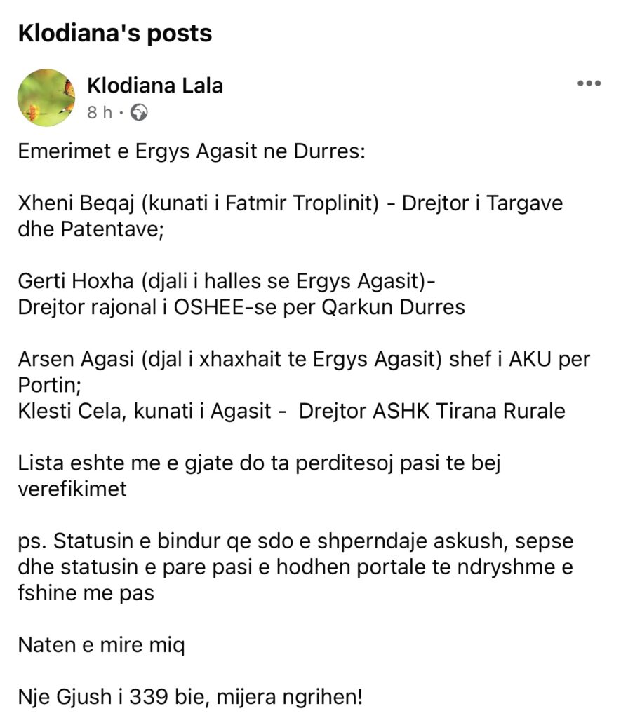 Klodiana Lala : Emërimet nga Ergys Agasi në Durrës, mblodhi krimin dhe politikën në një resort në Tiranë