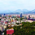Aerial drone view of Tirana, Albania